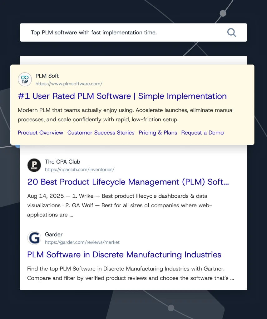 A search optimized listing appearing in first position on Google