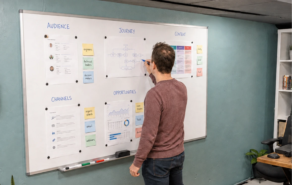An image of Ross Johnson working through a life science marketing strategy