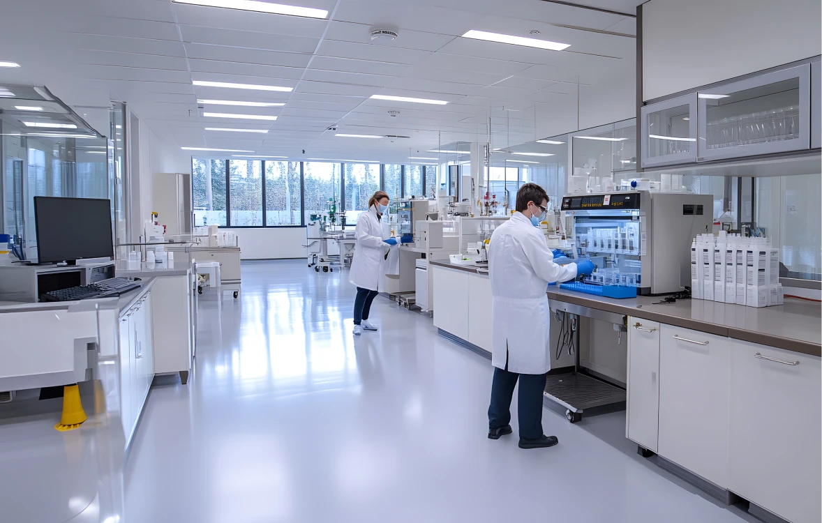 A life science lab with two scientists